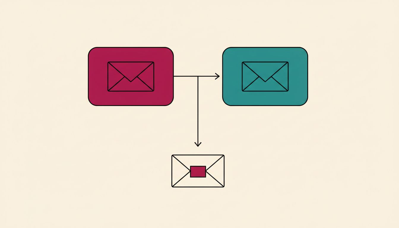 Un email qui se divise en deux versions, une magenta et une turquoise